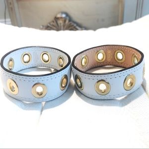 Coach 1” White Leather & Brass Grommet Bangle